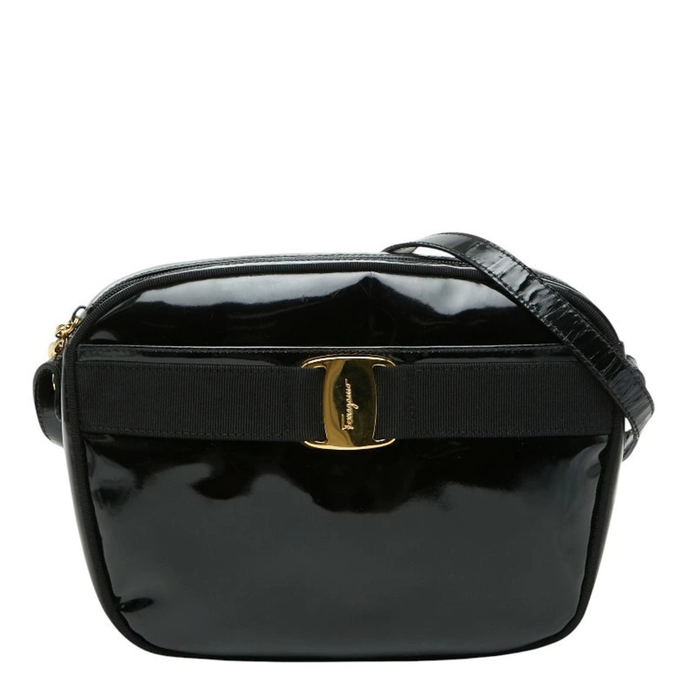 Salvatore Ferragamo Vara Crossbody Bag Black Enamel